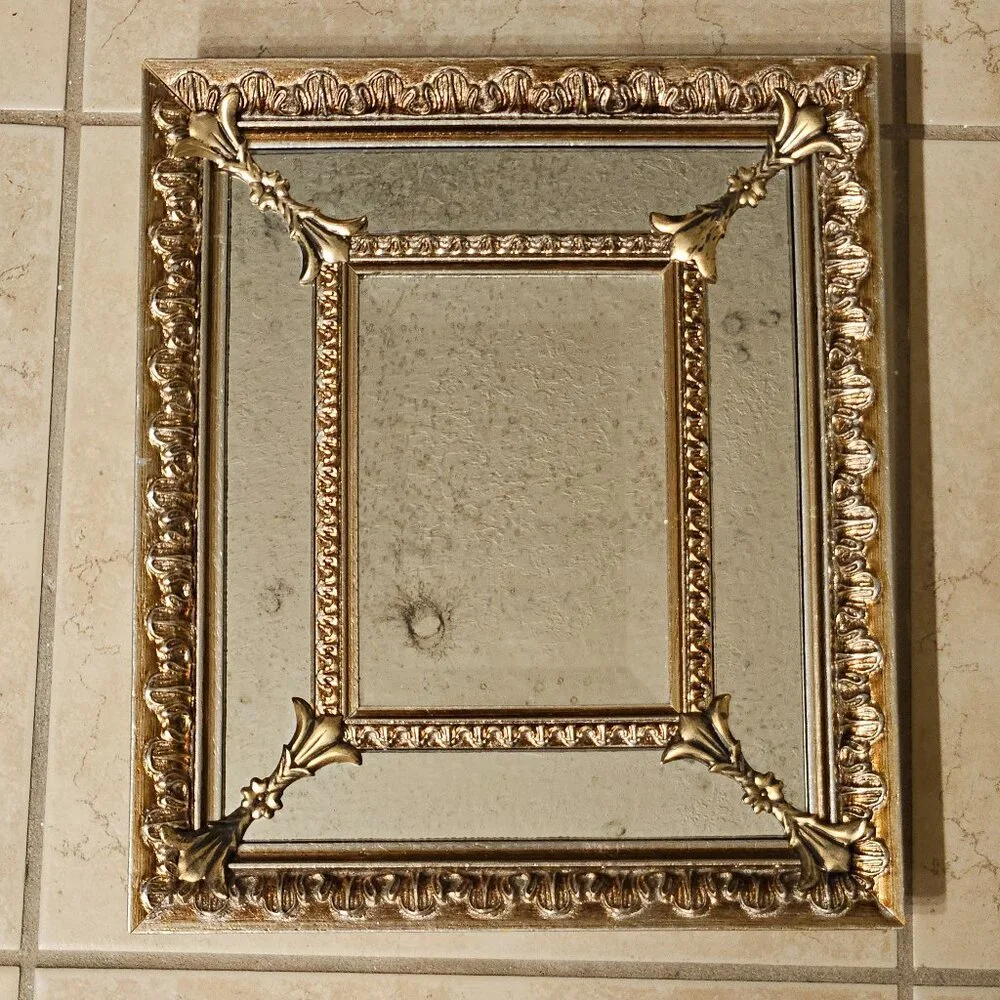 VINTAGE ETHAN ALLEN ITALIAN GOLD SILVER GILTWOOD ROCOCO WALL DECORATIVE MIRROR